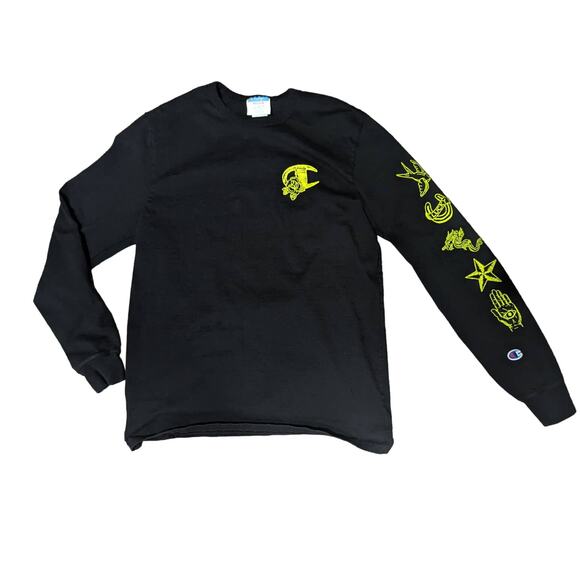 Champion Black/Yellow Script Long Sleeve Tee Size M - Picture 1 of 6